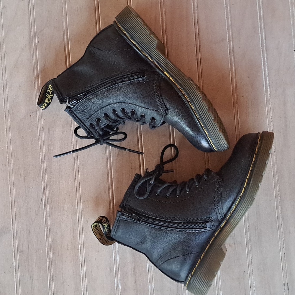 Dr. Martens 1460 T Blk Leather Lace-Up Side Zip Combat Boots Toddler Classic - Picture 2 of 10